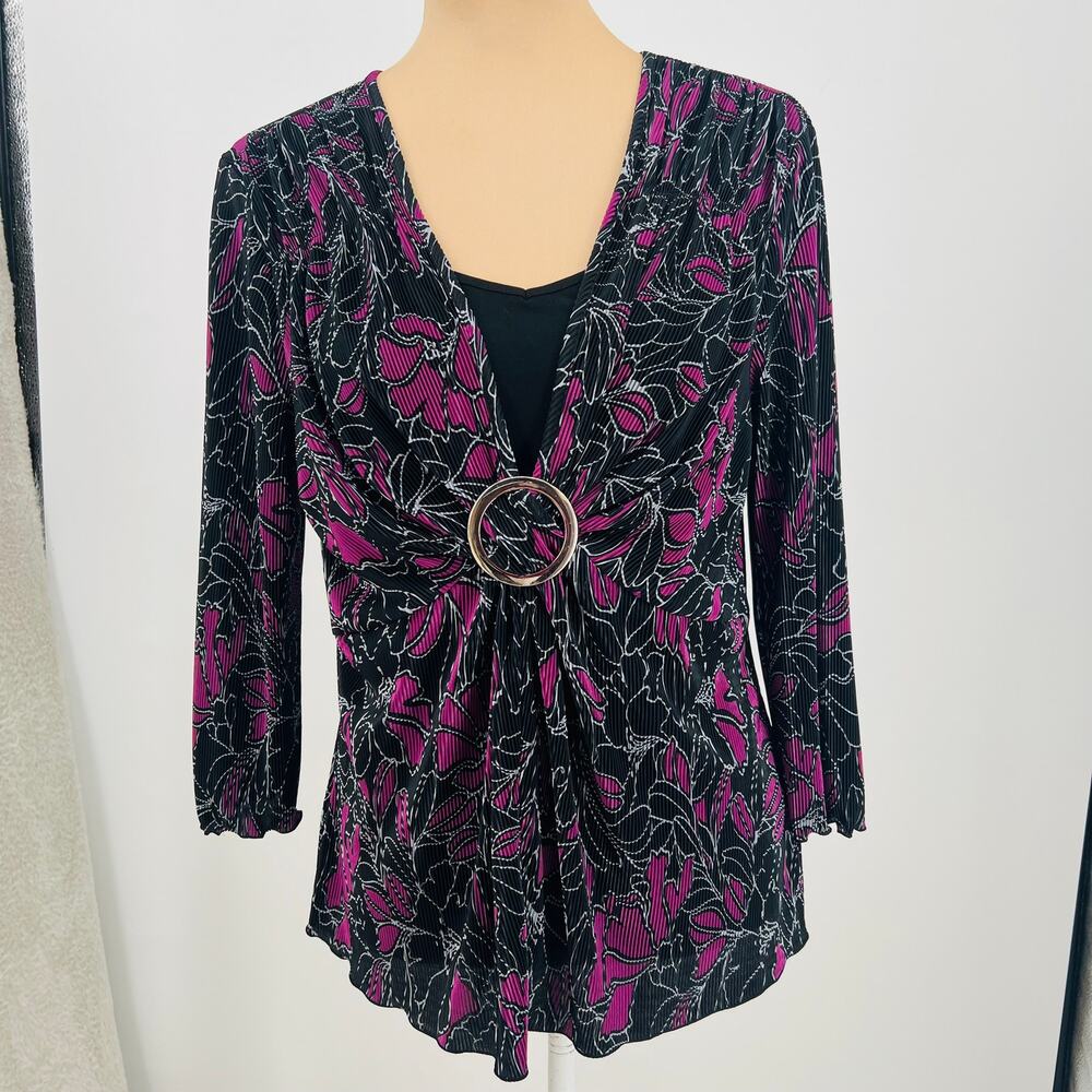 COVINGTON Violet & Black Floral Y2K Baby Doll Style Blouse L  Office Siren
